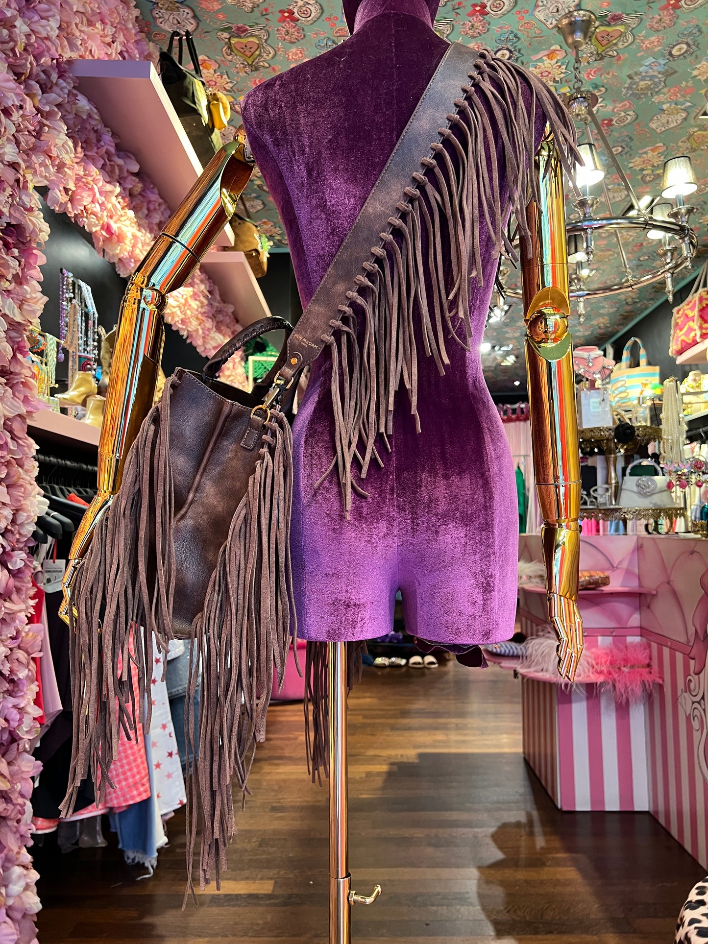 Rue Madam Paris tracolla vintage marrone con frange