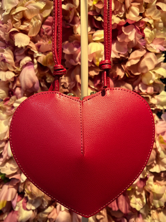Borsa a cuore tracollina regolabile vera pelle rosso fragola
