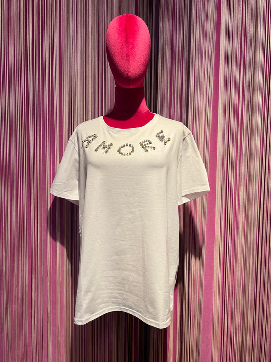 Mon amour Paris t shirt mezza manica bianca con scritta “ Amore” con cristalli