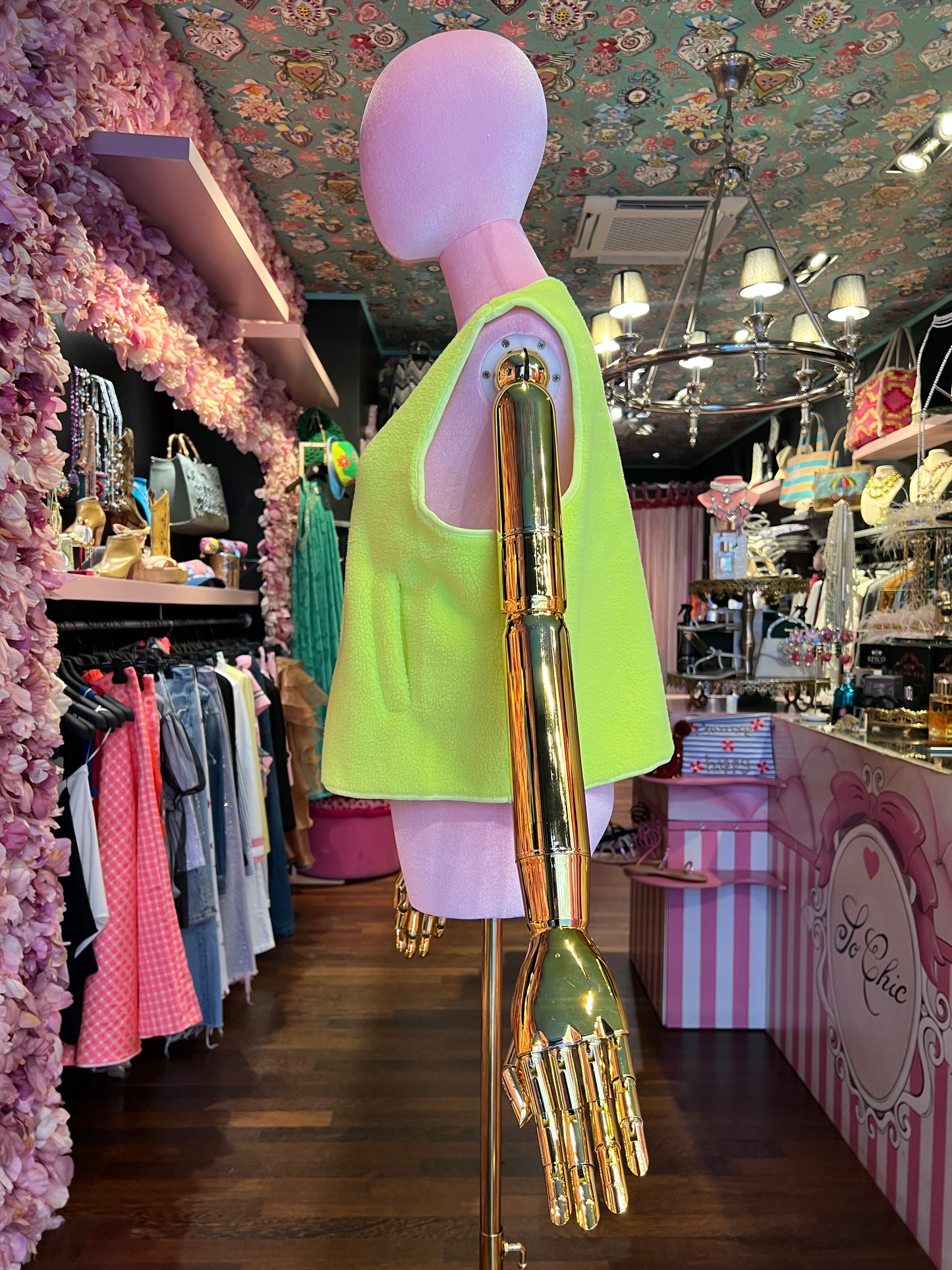 Mon amour Paris gilet tessuto teddy giallo fluo