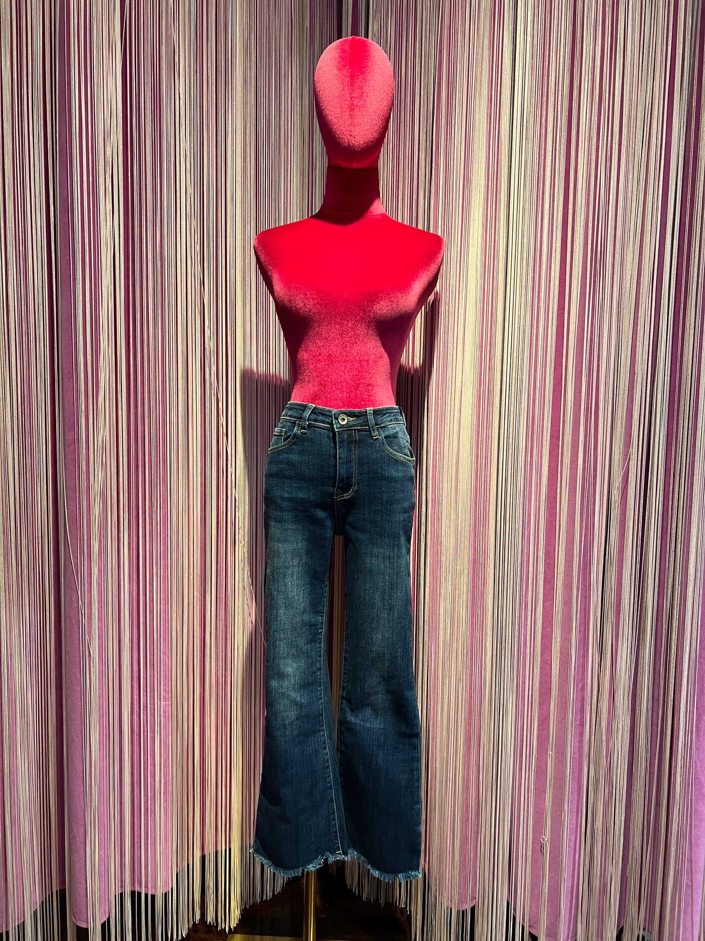 Mon amour Paris jeans denim sfrangiato elasticizzato