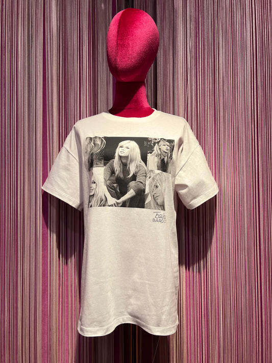 Brigitte Bardot t shirt bianca con stampa foto BB Fame