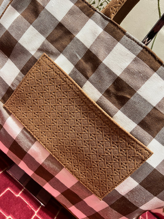 La Milanesa borsa in tessuto a quadri marrone manici ecosuede Mimosa
