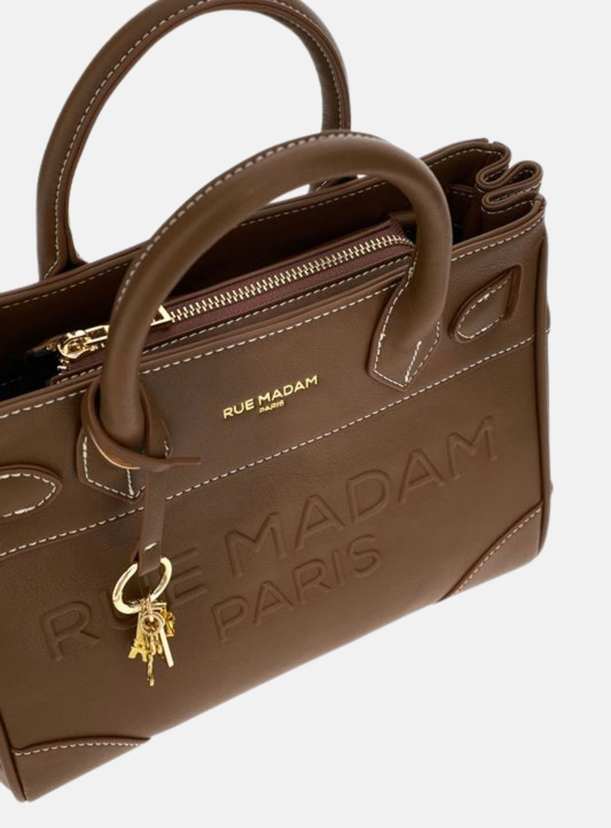 Rue Madam Paris borsa due manici in ecopelle con tracolla impreziosita dal logo in rilievo marrone