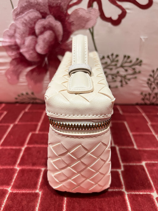 Borsa ecopelle panna con lavorazione ad intreccio con tracollina