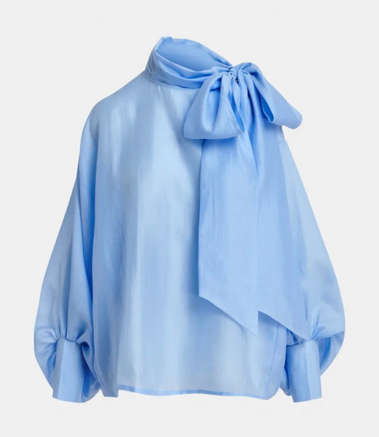 Essentiel antwerp camicia colletto con fiocco , manica a sbuffo, cerniera sui polsini