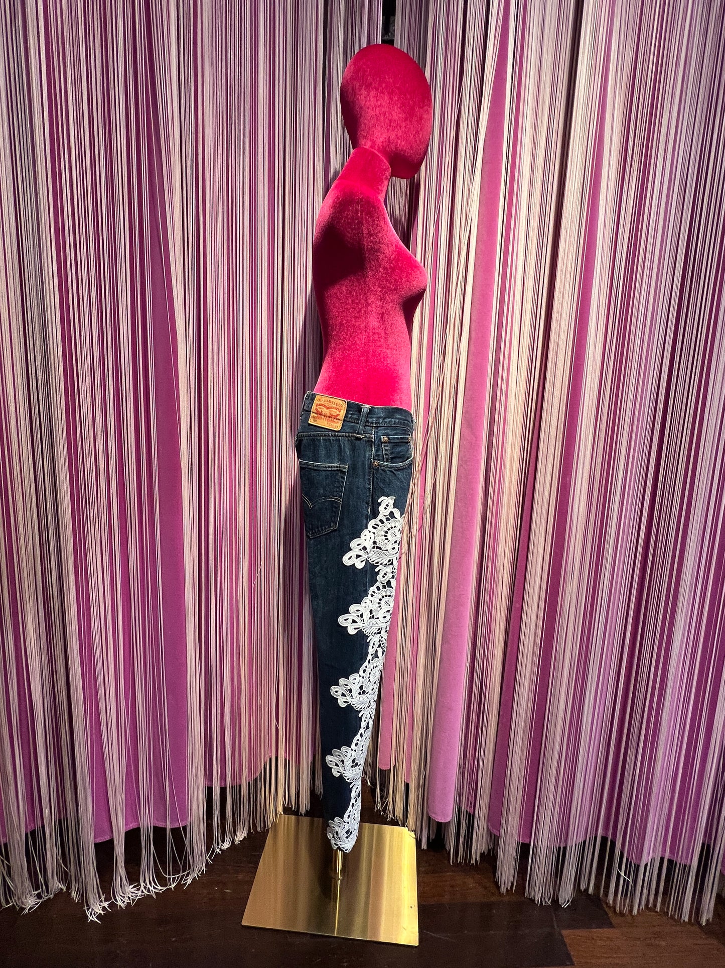 5 Proprio -50% di sconto jeans vintage m denim con applicazione pizzo bianco