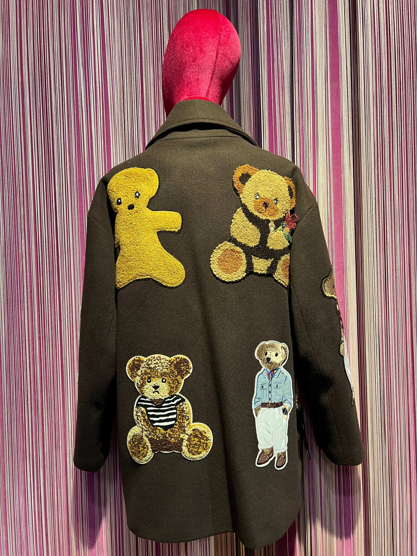 Caban Romantic luxury coat giacca/cappotto cioccolato doppiopetto oversize con patch orsetti