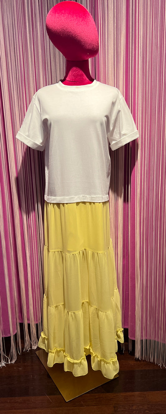 Sincere Paris -50% di sconto abito lungo a balze bianco e giallo