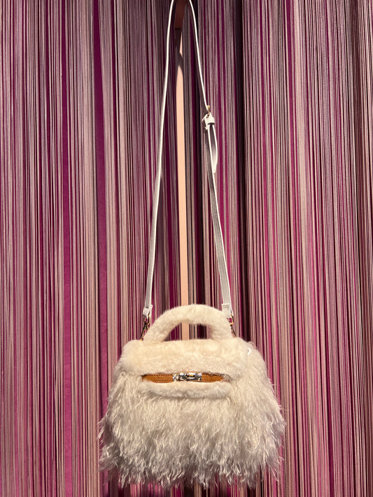 Show-up Milano borsa eco Mongolia ed ecopelle con tracolla,colore bianco