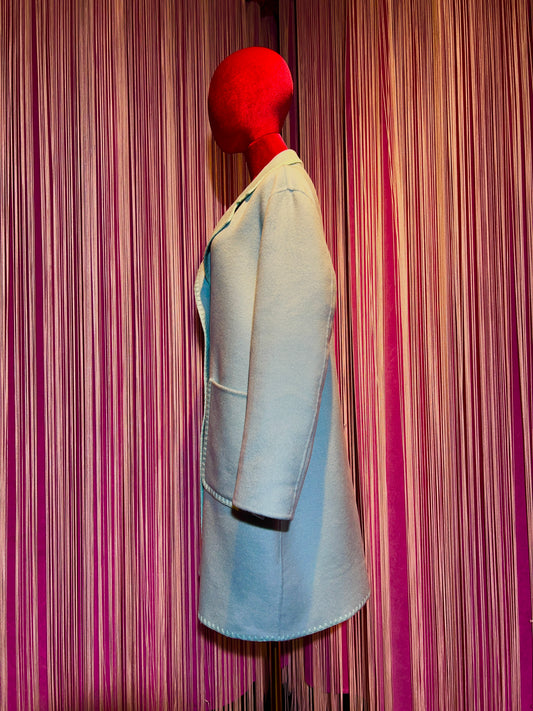 Sincere Paris cappotto celeste con tasche bordate di celeste