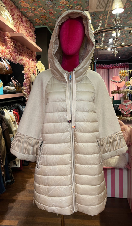 The room piumino con cappuccio ghiaccio manica con frange