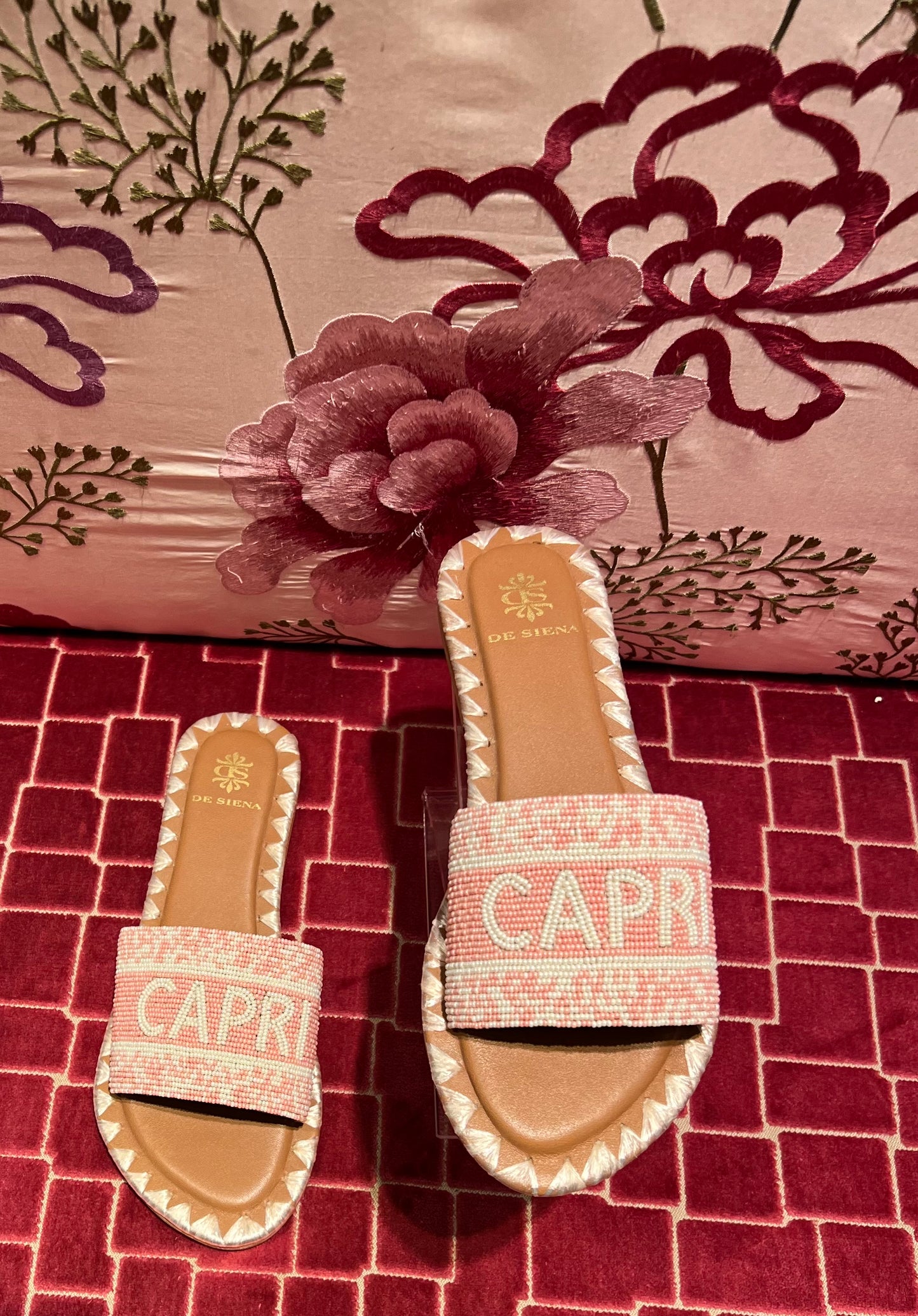 De Siena meno 50% ciabattina perline rosa e bianche Capri