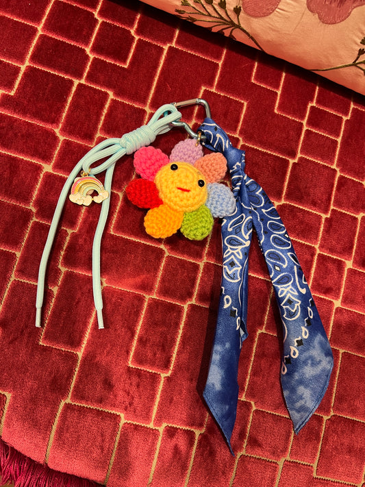 Charms margherite multicolore tricot bandana blu