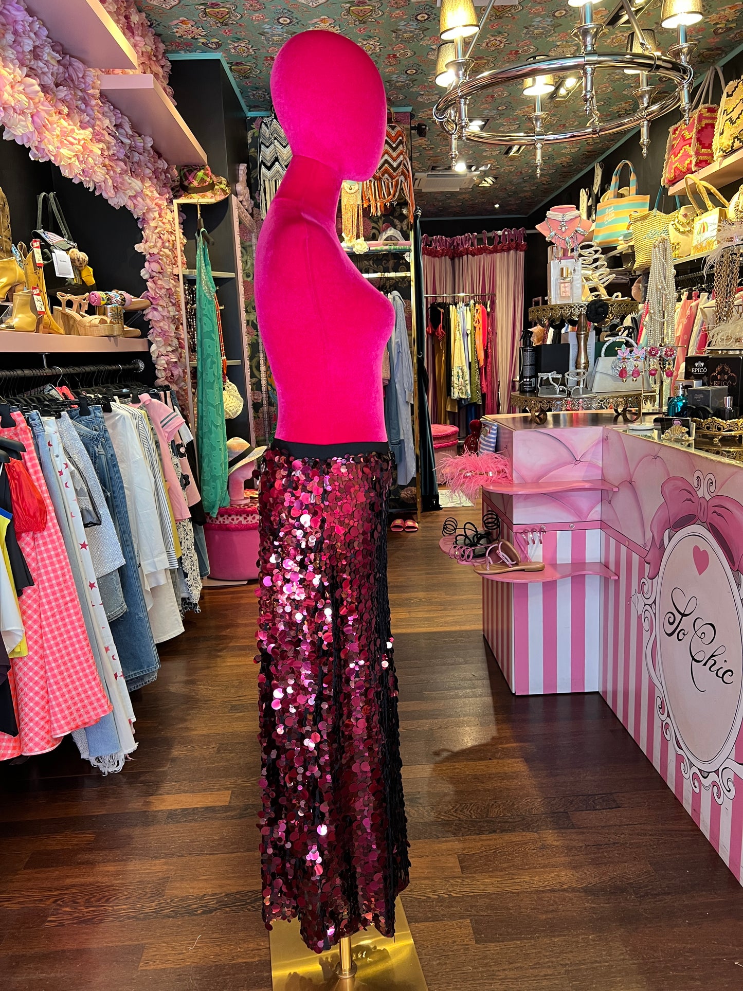 Pink memories gonna lunga di paillettes bordeaux