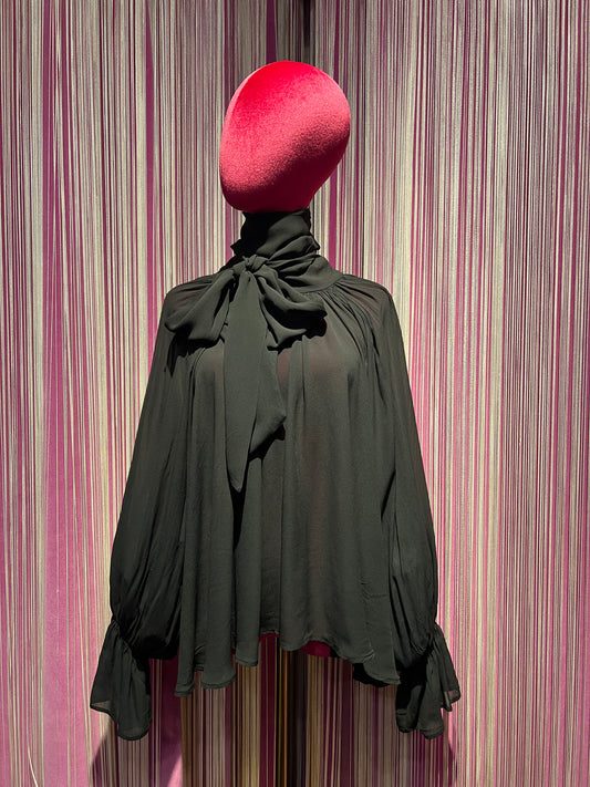 The room blusa nera con fiocco al collo