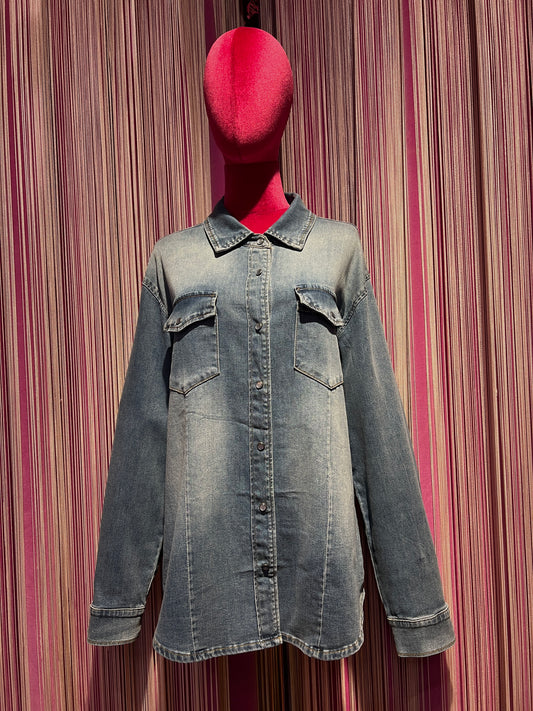 Mon amour Paris camicia jeans in denim elasticizzato