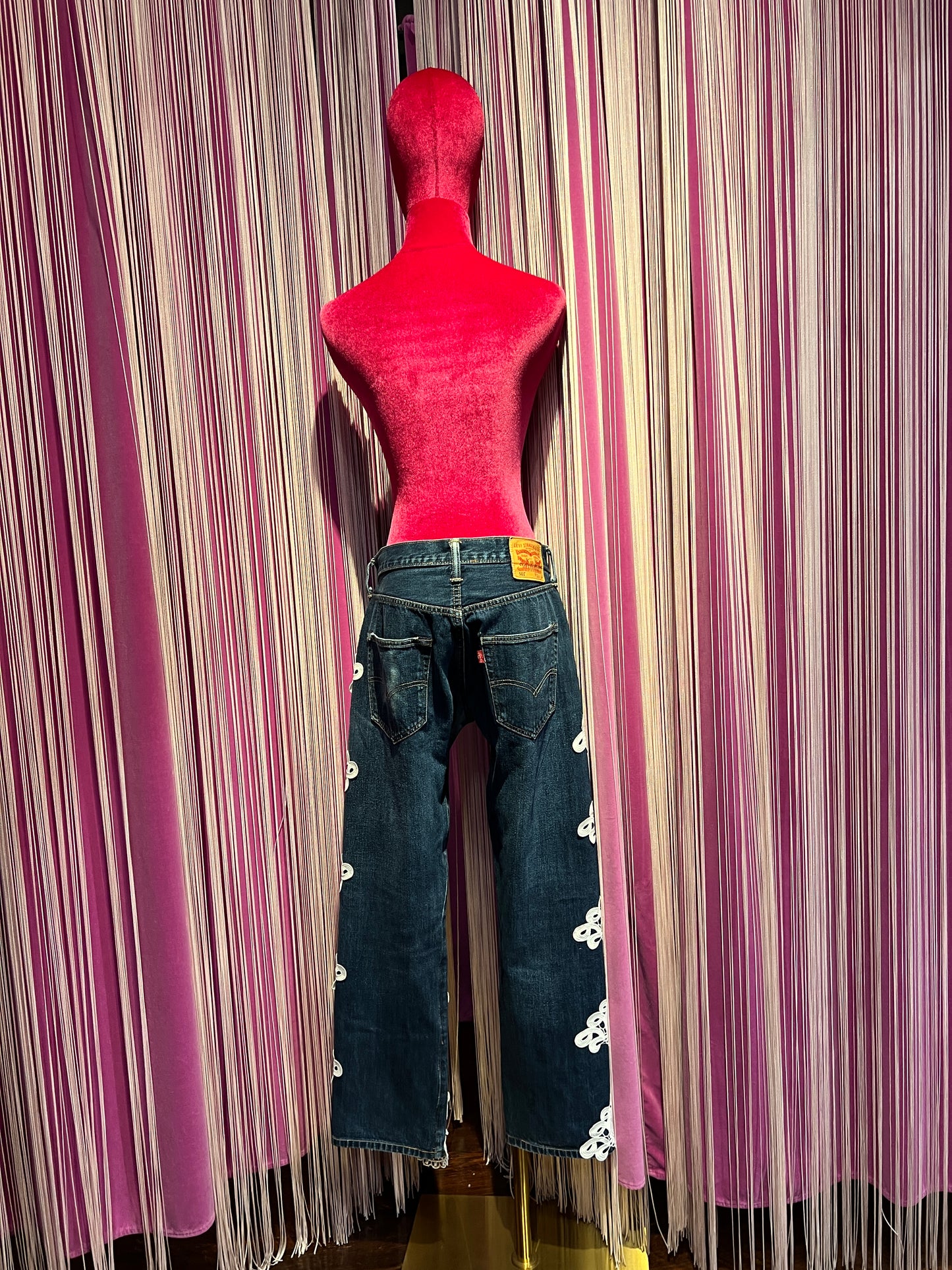 5 Proprio -50% di sconto jeans vintage m denim con applicazione pizzo bianco