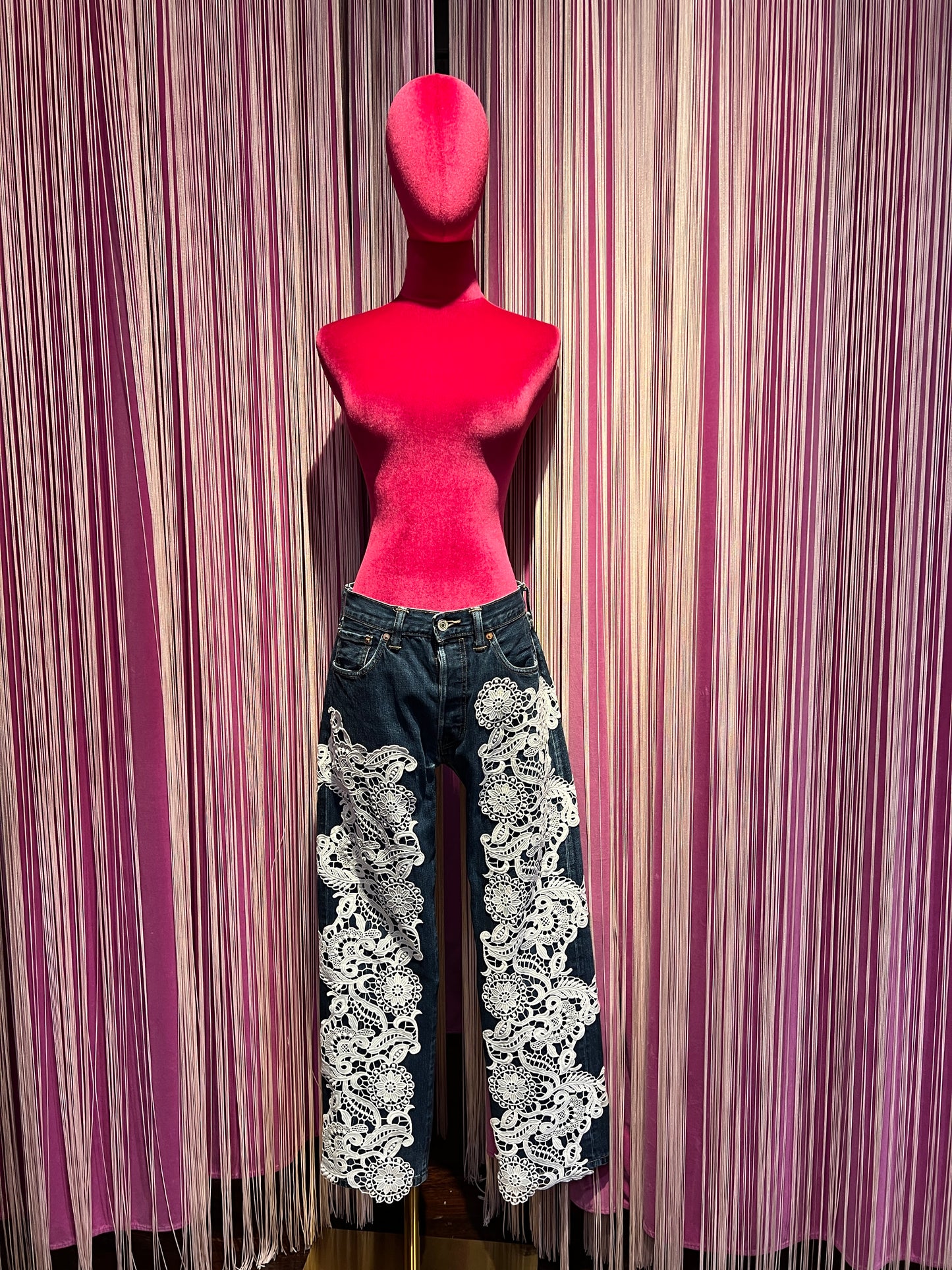 5 Proprio -50% di sconto jeans vintage m denim con applicazione pizzo bianco