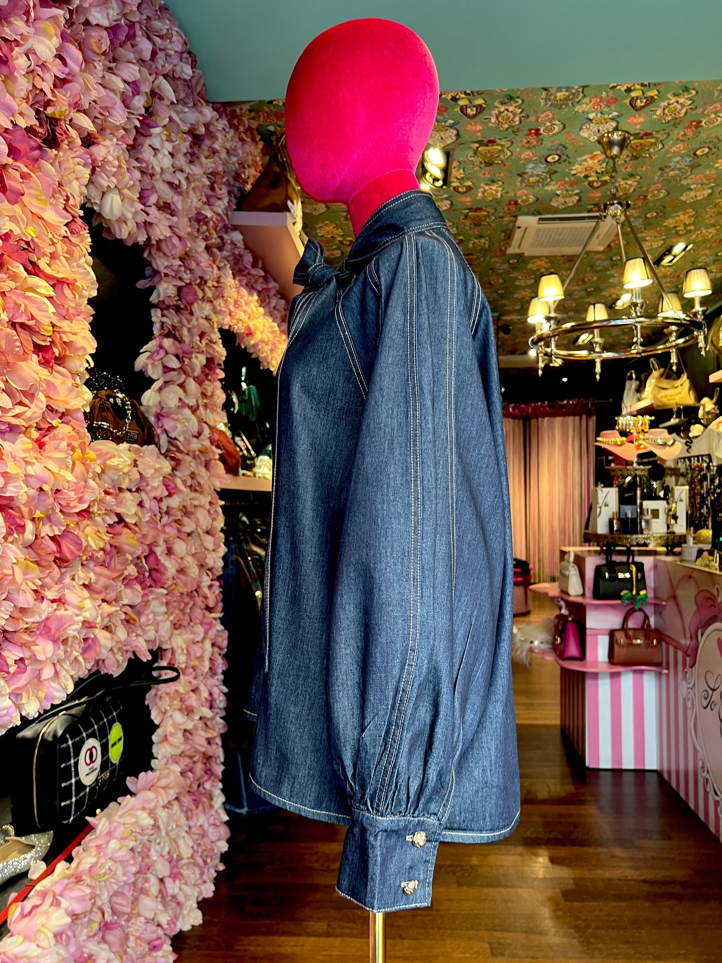 Mon amour Paris camicia denim oversize taglia unica con fiocco e maniche ampie