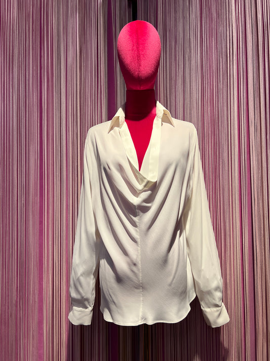 Semicouture camicia burro in crepe de chine con collo drappeggiato