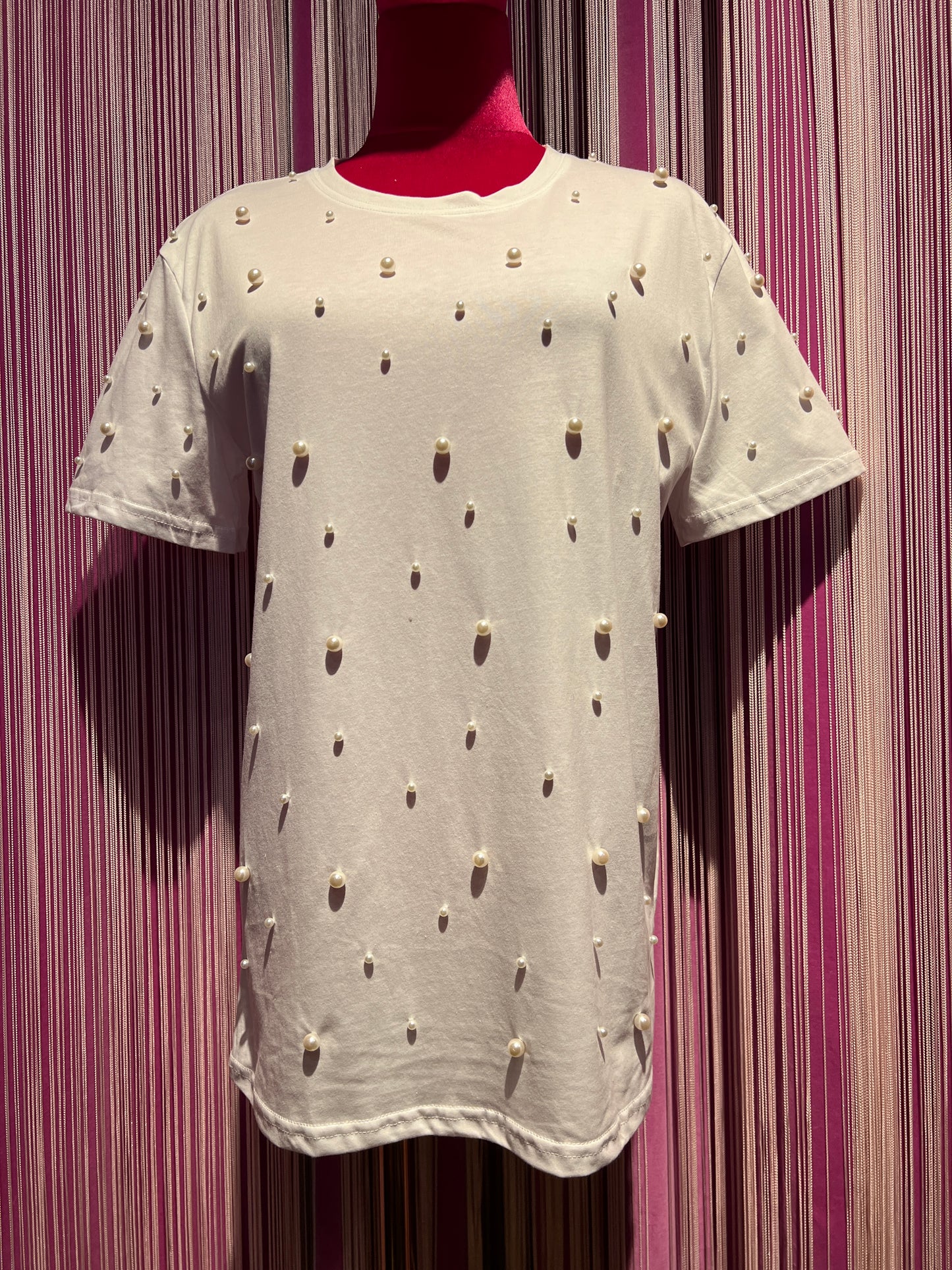 Love & roses t-shirt bianca cotone con applicazioni perle