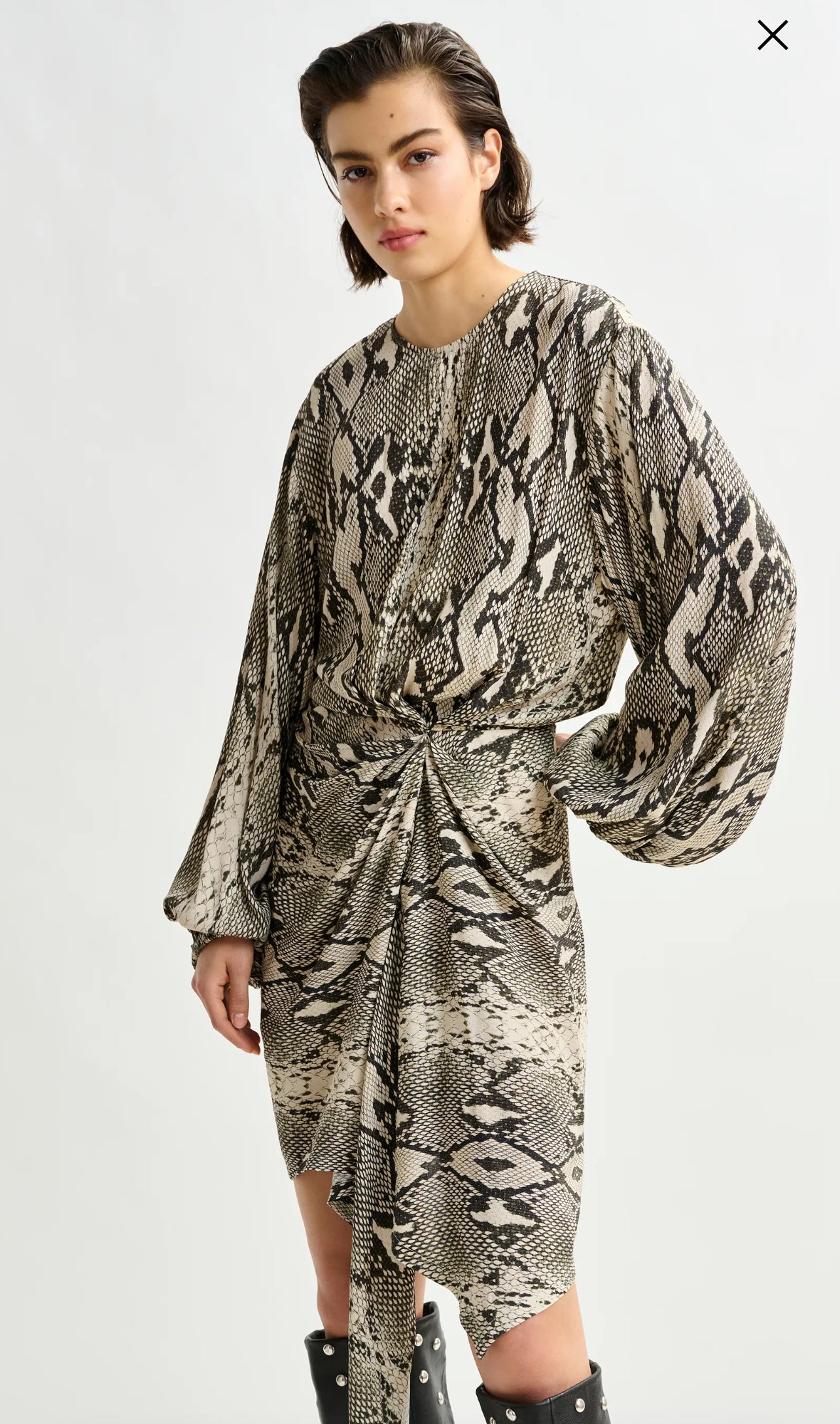 Essentiel antwerp abito stampa pitone arricciato con gonna drappeggiata Ifrench