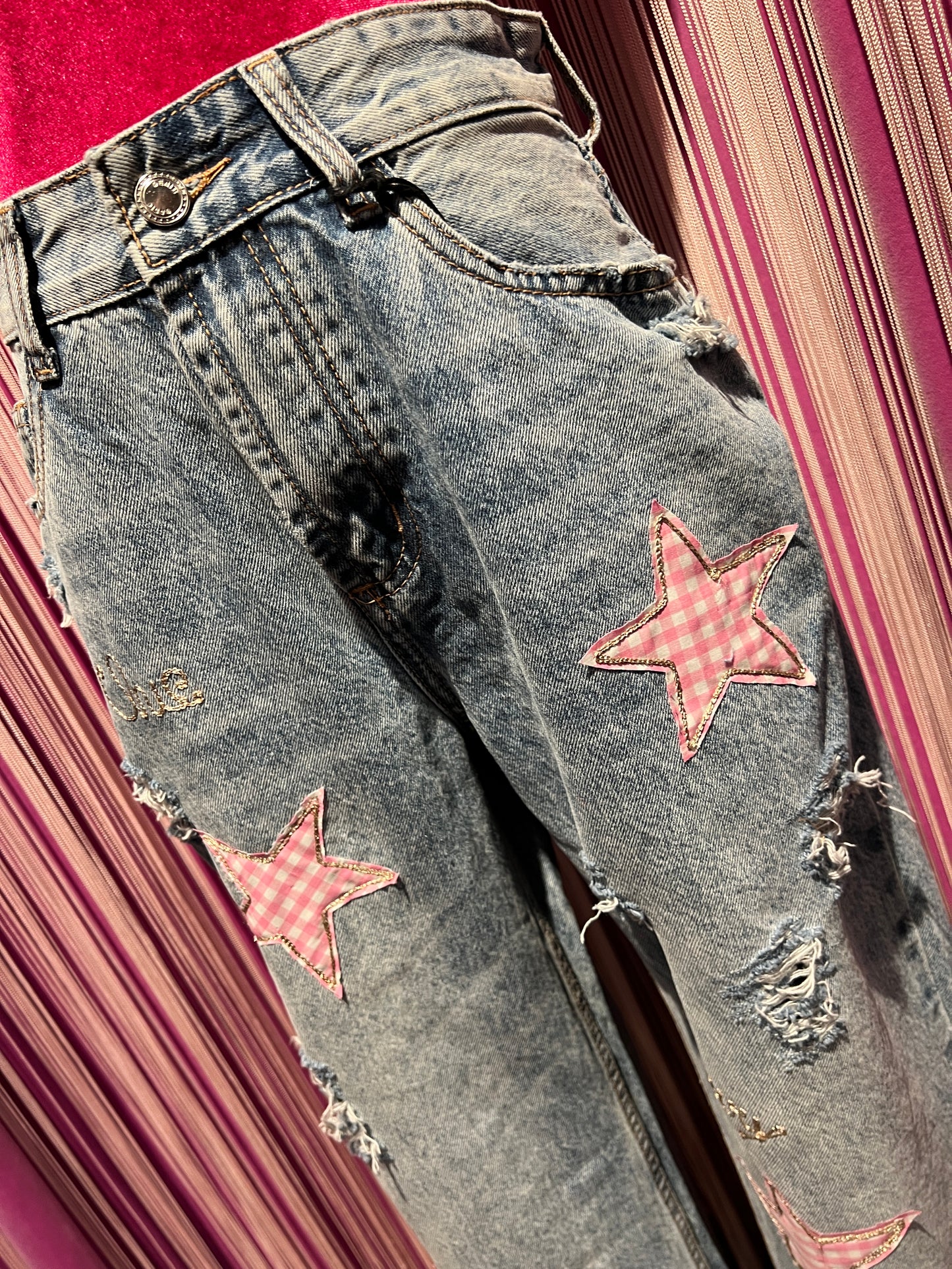 History Repeats -50% di sconto jeans denim stelle rosa quadretti