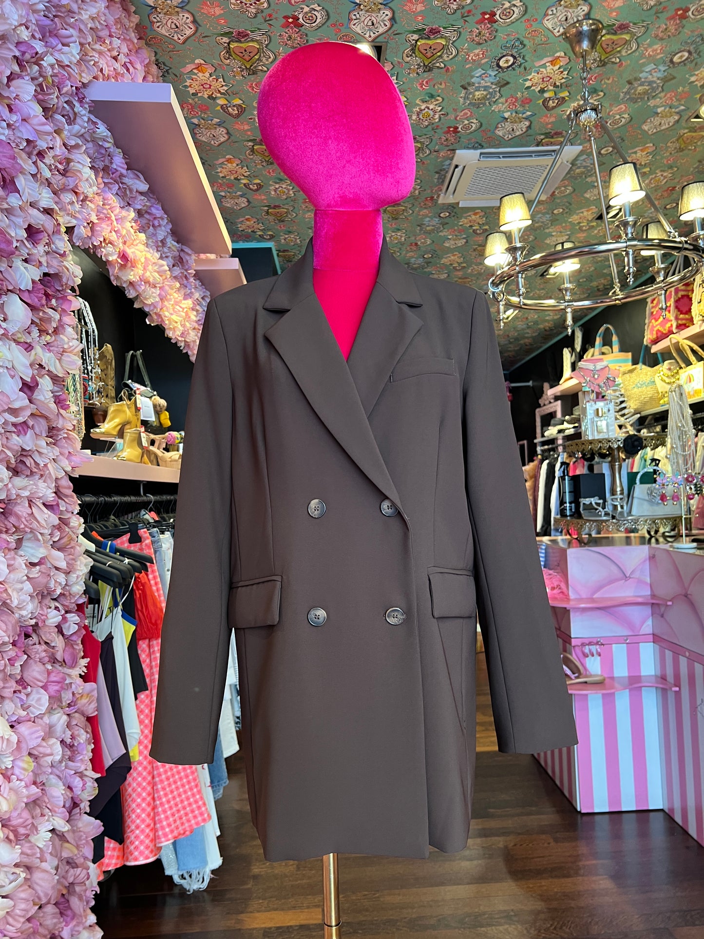 Pink memories giacca marrone con spacco e pizzo nero