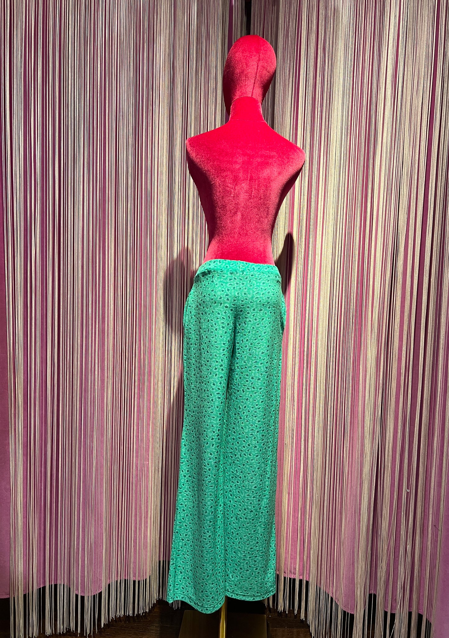 Frok pantalone in spugna verde bandiera disegno leopardo con elastico in vita