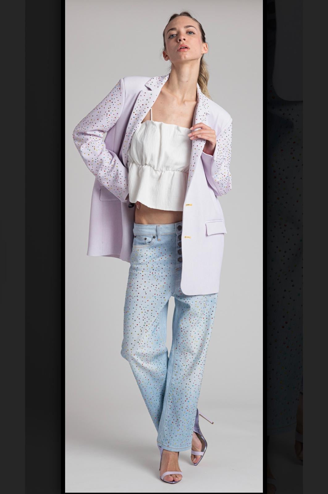 Rossano Perini jeans denim modello loose strass multicolor