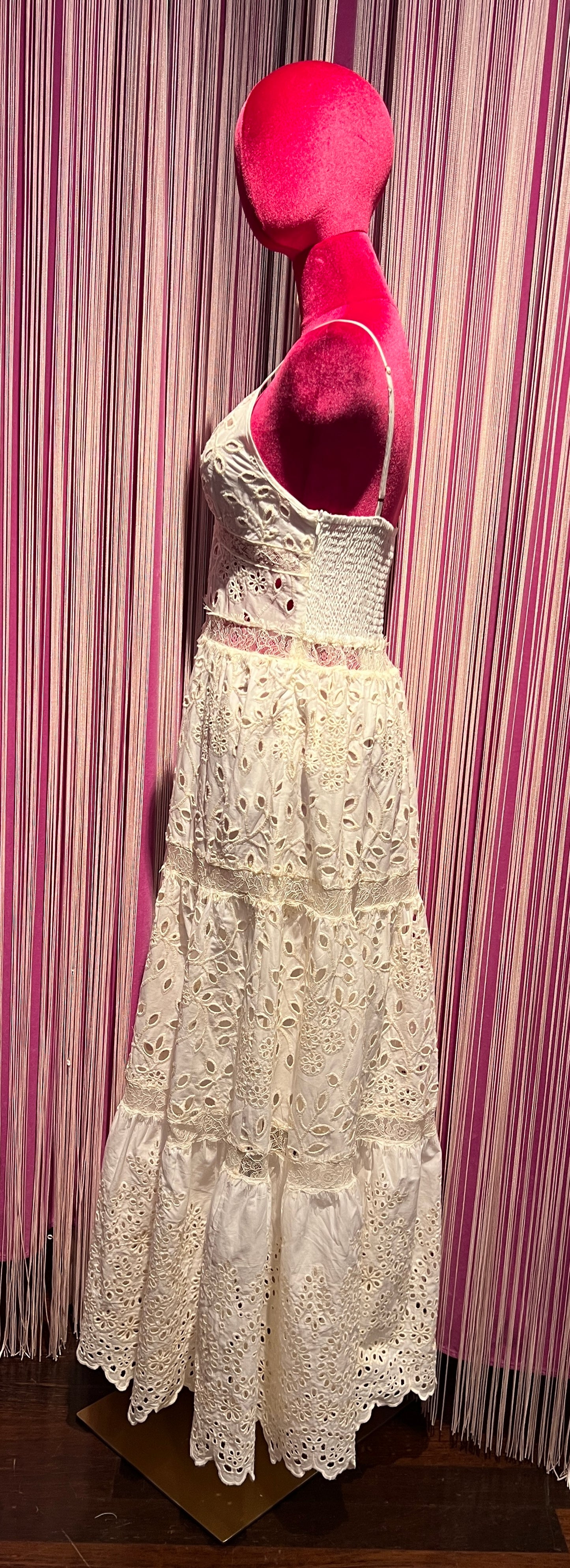 Ermanno Scervino abito lungo bretellina sangallo con piccole paillettes