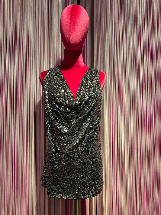 The room canotta paillettes scollo drappeggiato grigio scuro