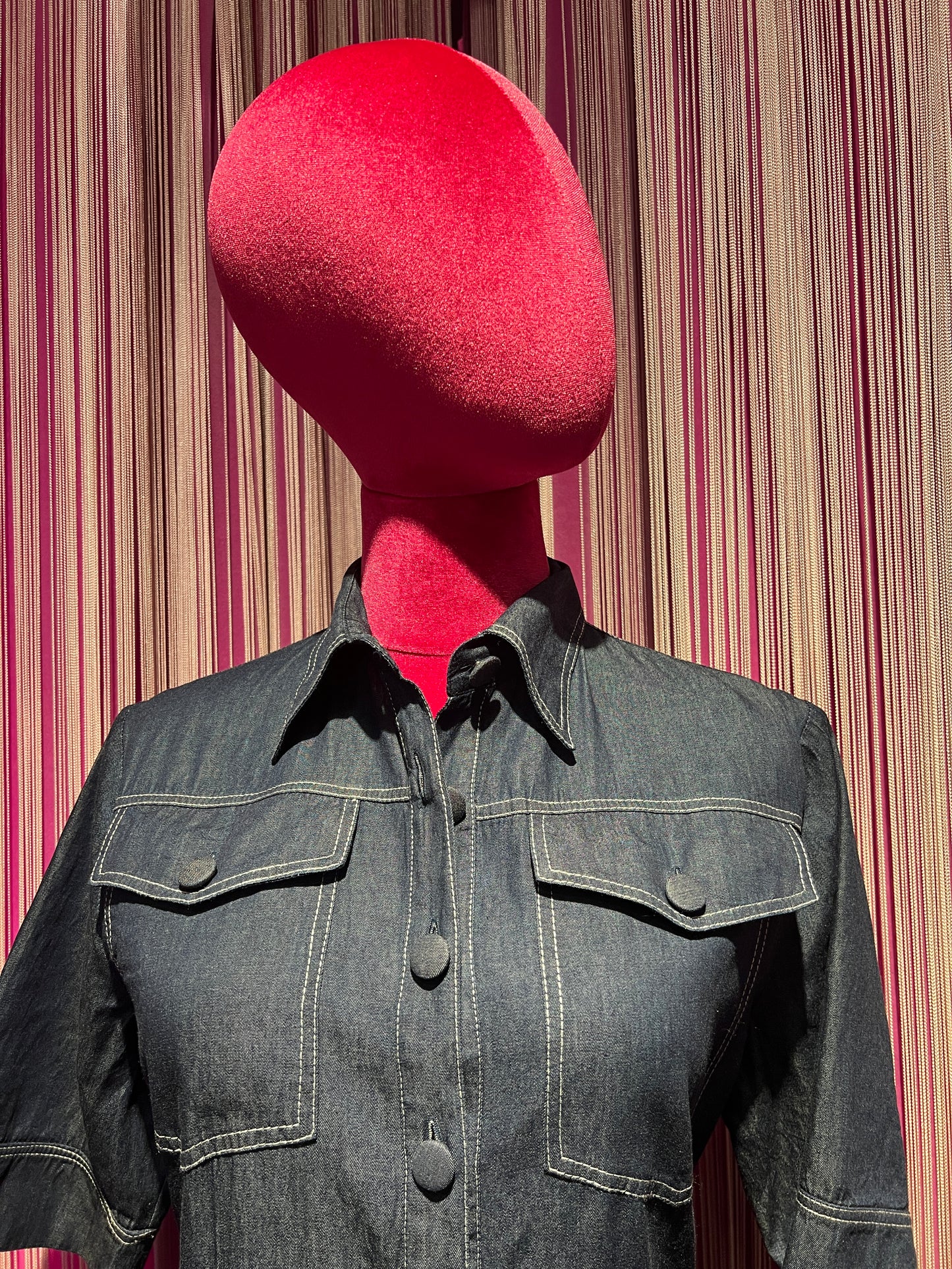 Pink memories abito chemisier in denim con pizzo