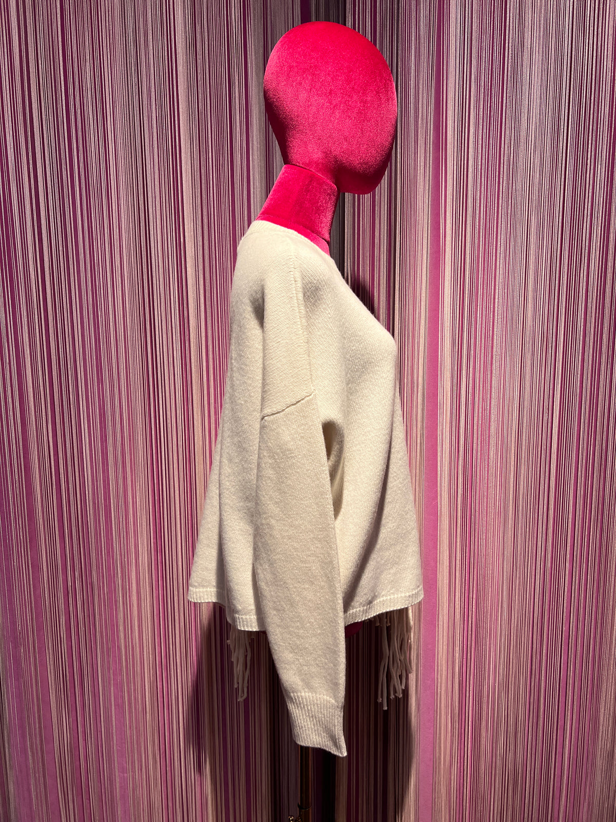 SU official maglia misto lana con frange laterali color latte