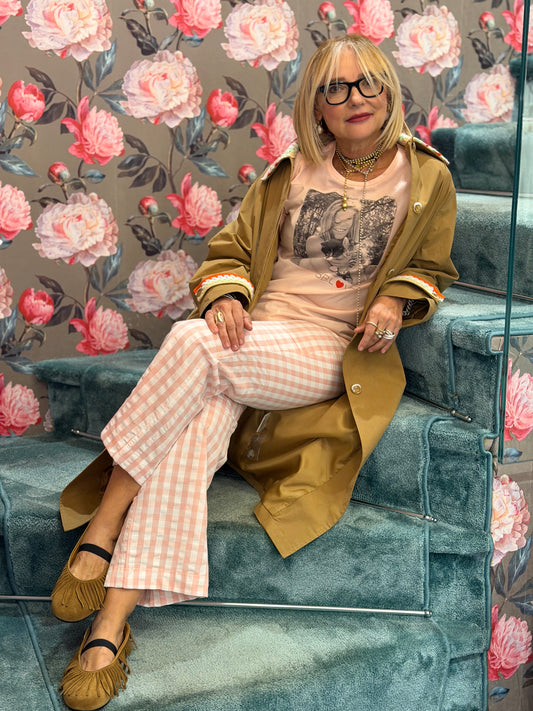 Brigitte Bardot pantalone a quadri vichy rosa e bianco