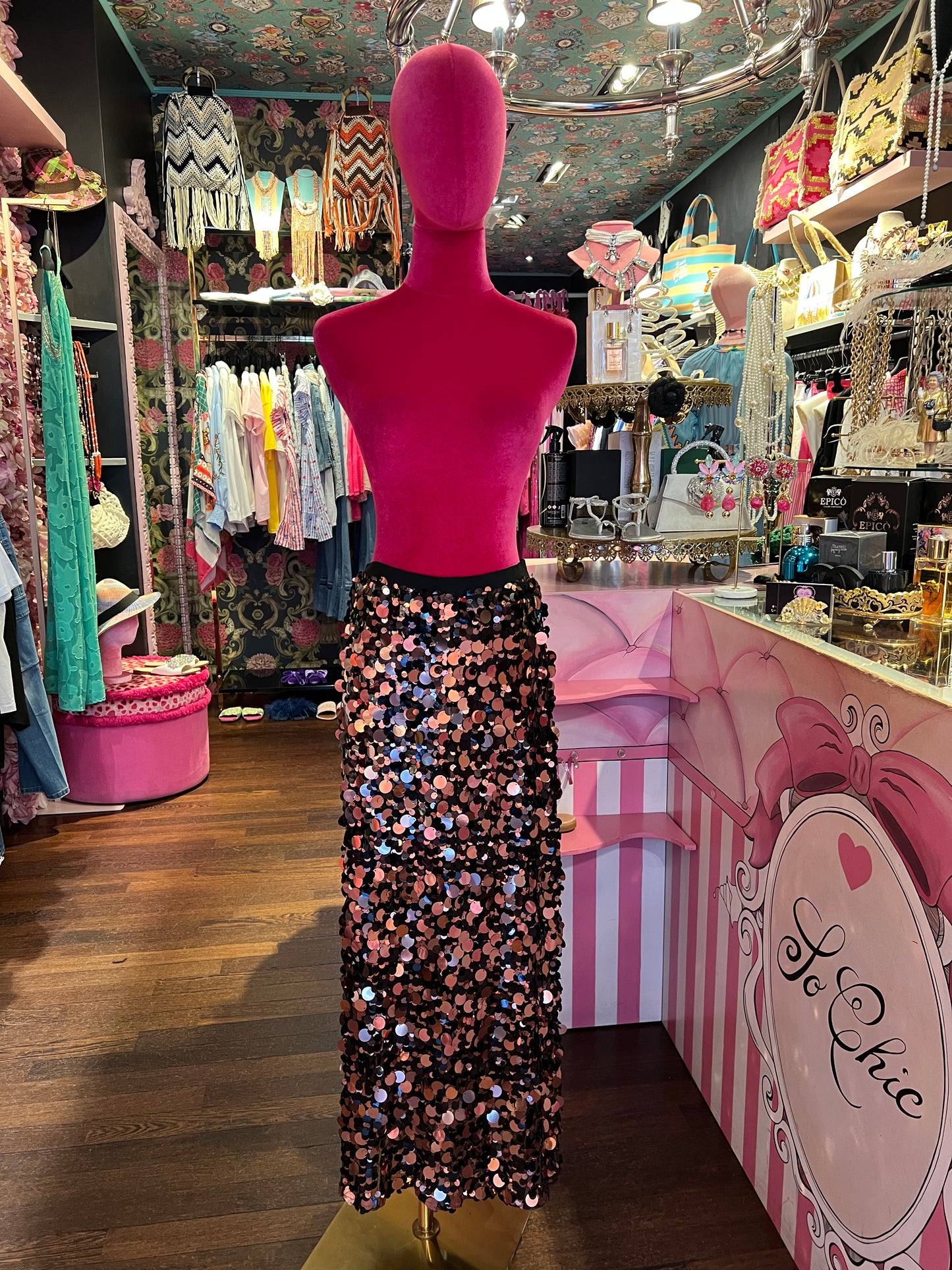 Pink memories gonna lunga dí paillettes marrone