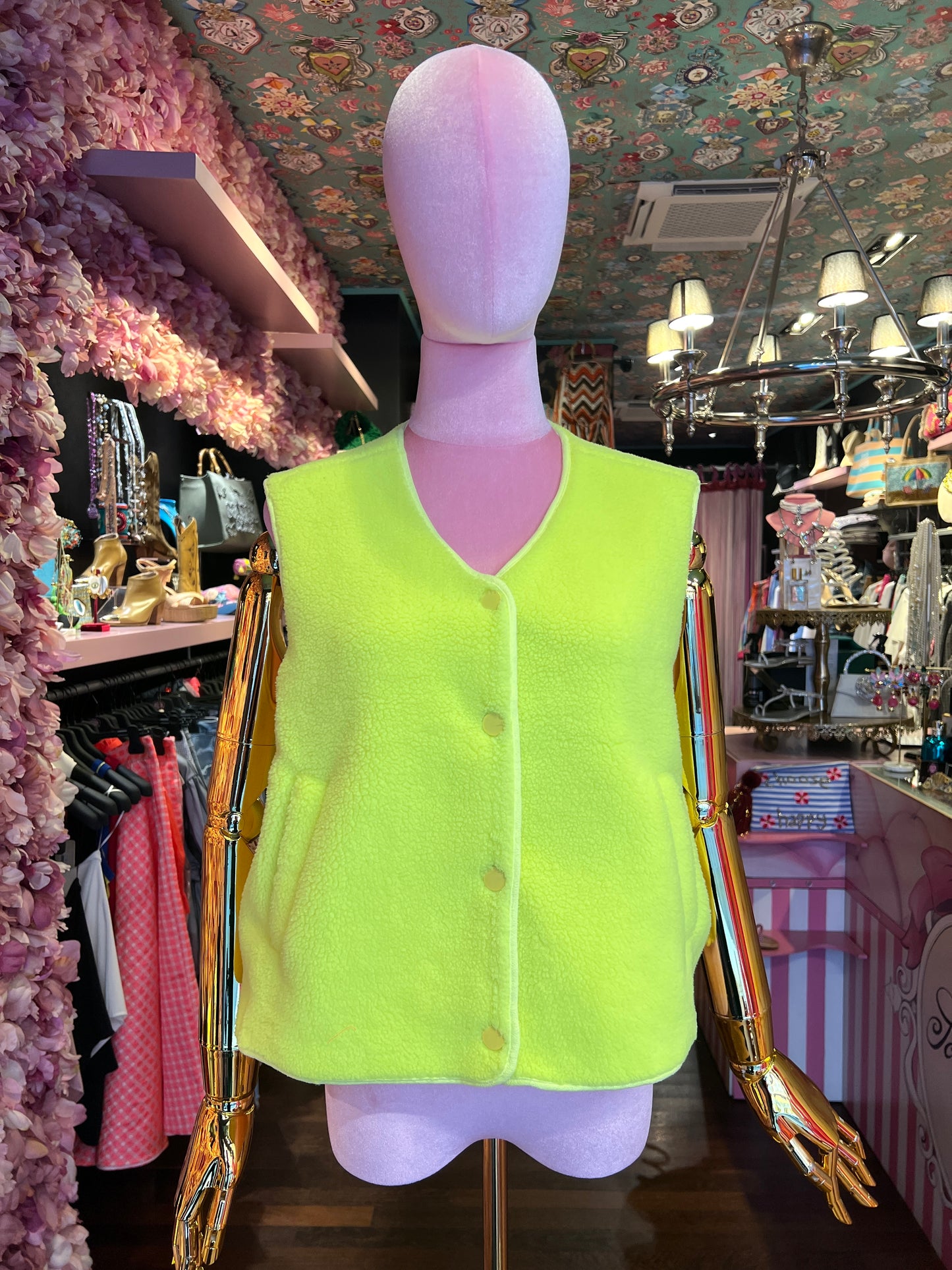 Mon amour Paris gilet tessuto teddy giallo fluo