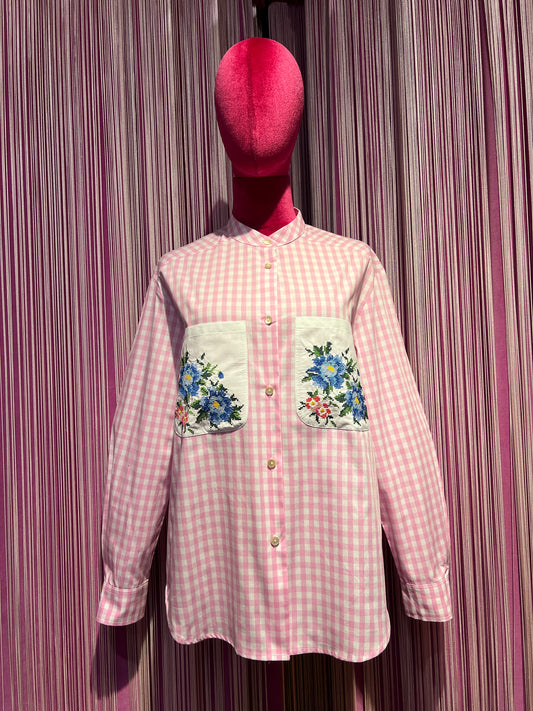 Miki Thumb camicia manica lunga quadretti vichy e ricami