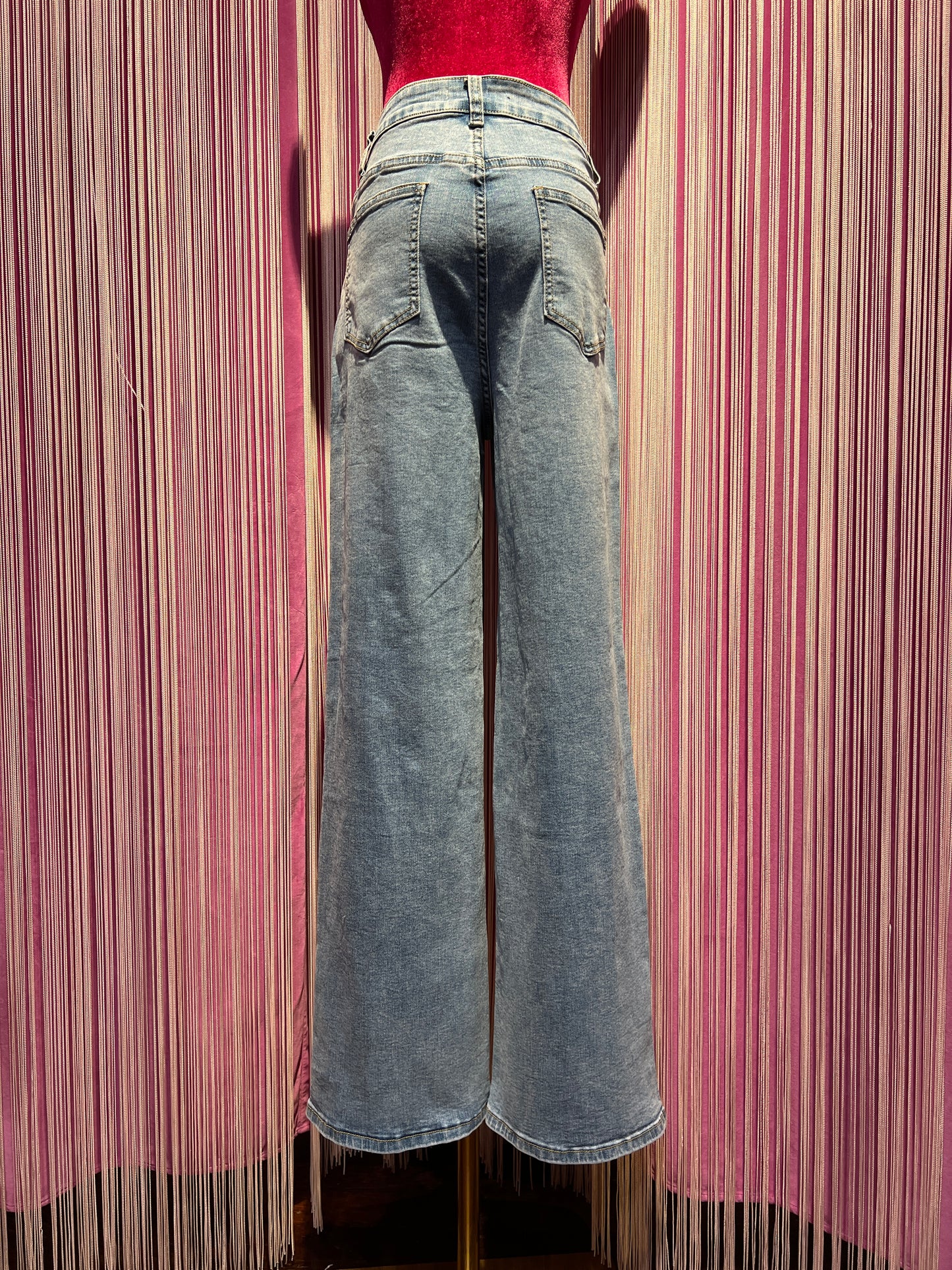 Love & roses jeans a zampa disegno cachemire