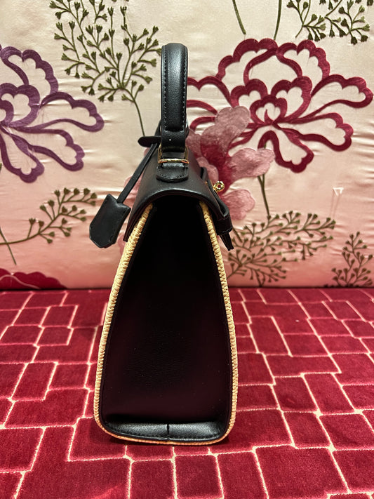 Borsa ecopelle e ratta nera e beige con tracollina