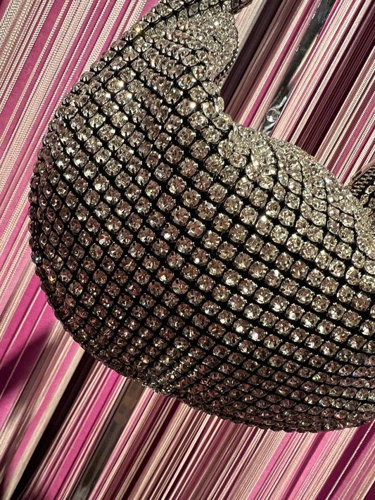 Love & roses borsa a mano full strass silver con tracolla metallica