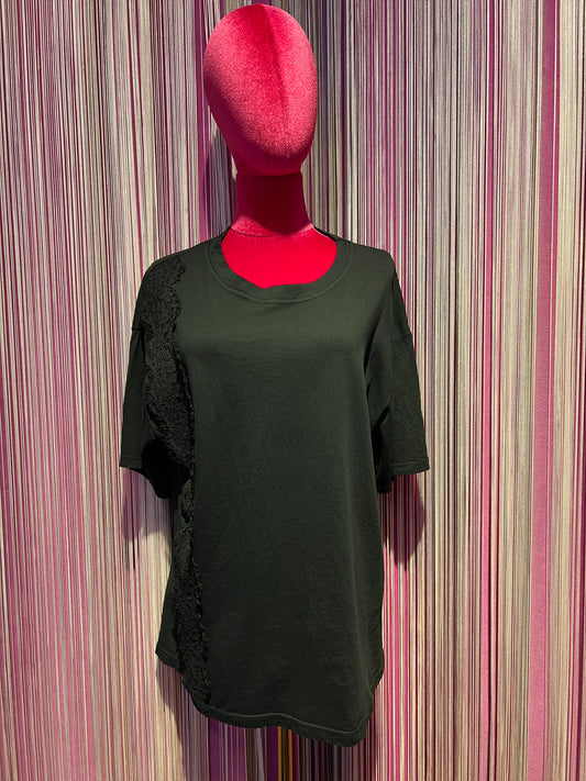 The room t shirt di cotone nera con pizzo laterale