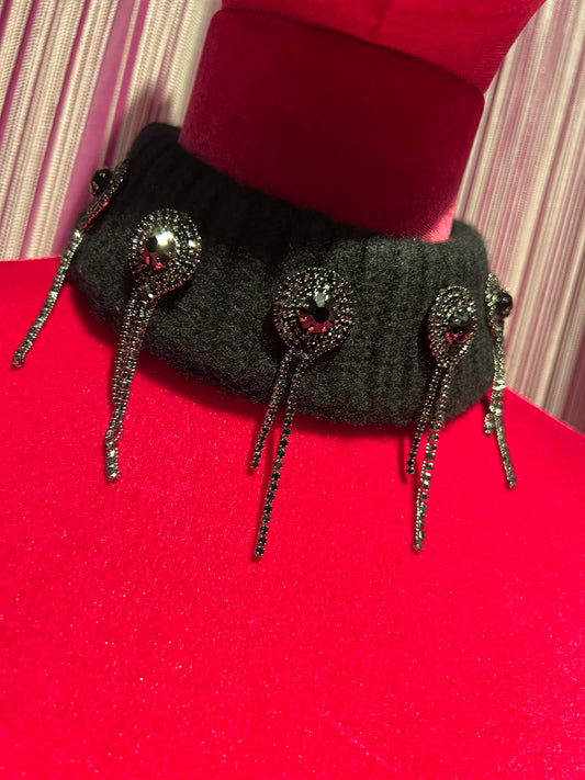Isabelle Blanche Paris colletto in maglia con ricami strass nero