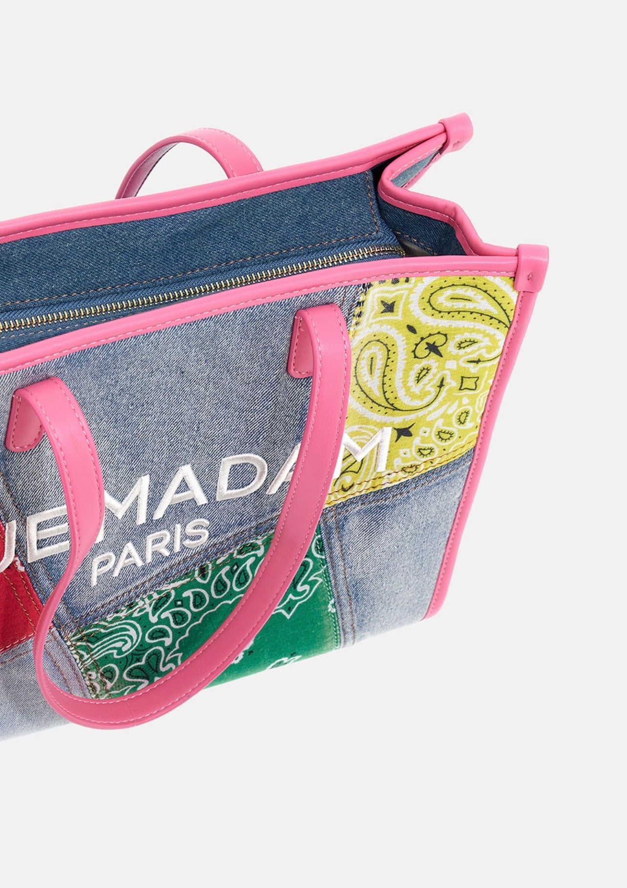 Rue Madam Paris -30% di sconto borsa shopping in denim con patch stampa bandana manico fucsia Paisley shopping
