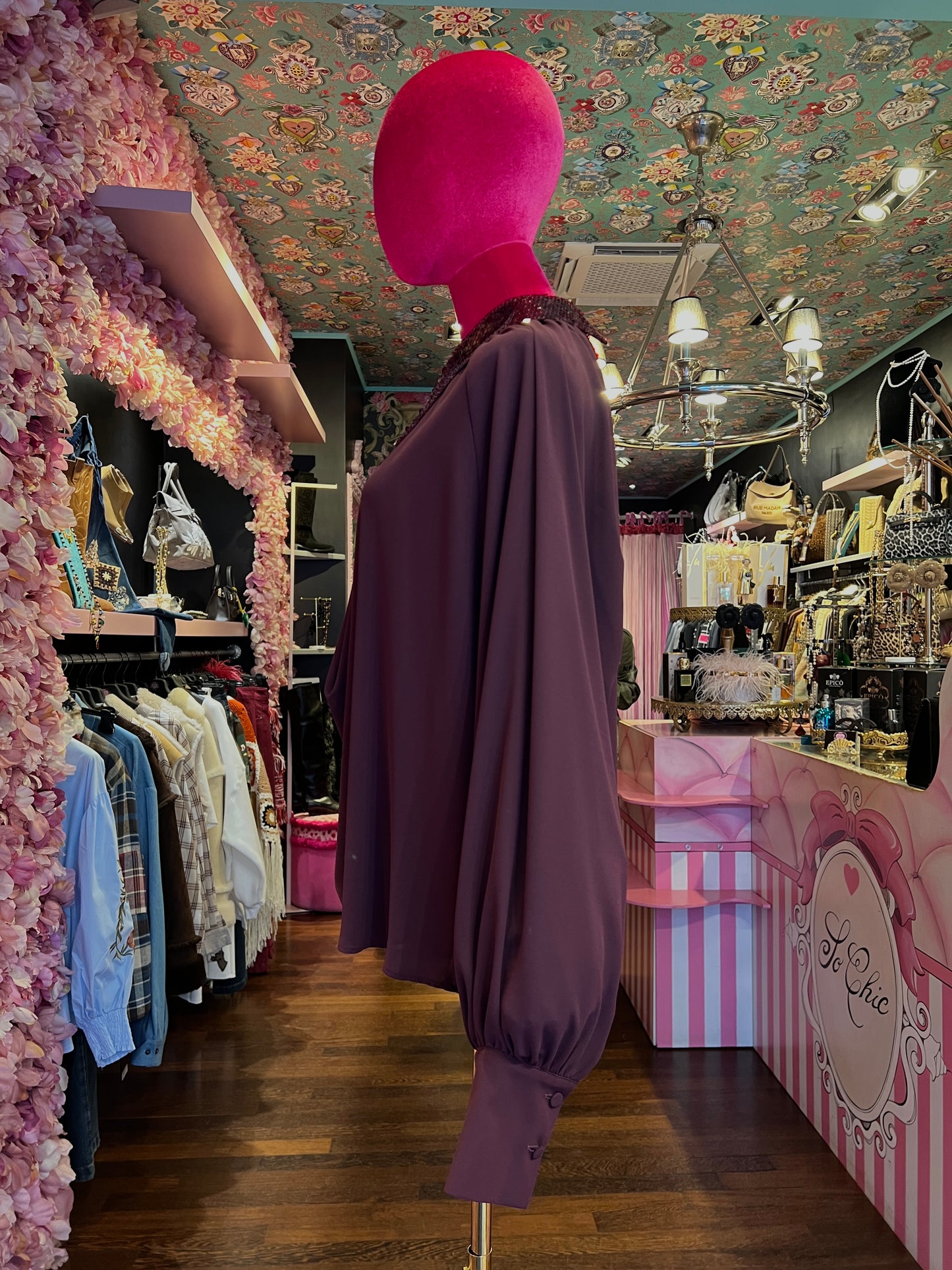 Dahlo blusa drappeggiata con collo in paillettes
