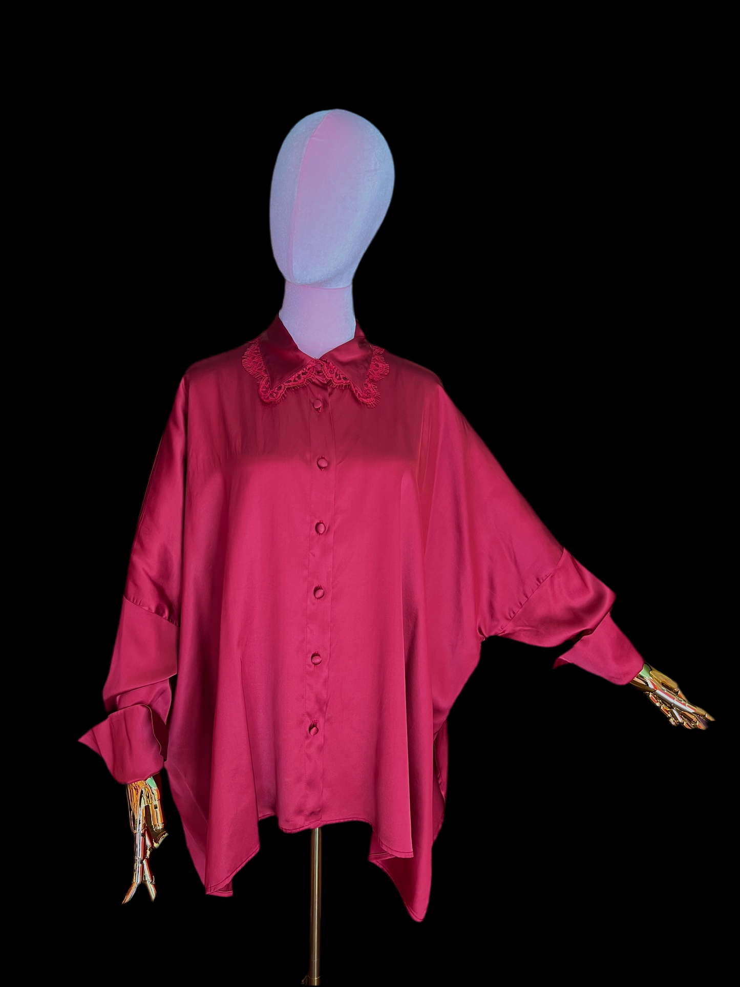 Pink memories camicia in raso di viscosa elasticizzata con pizzo, vestibilita’ over