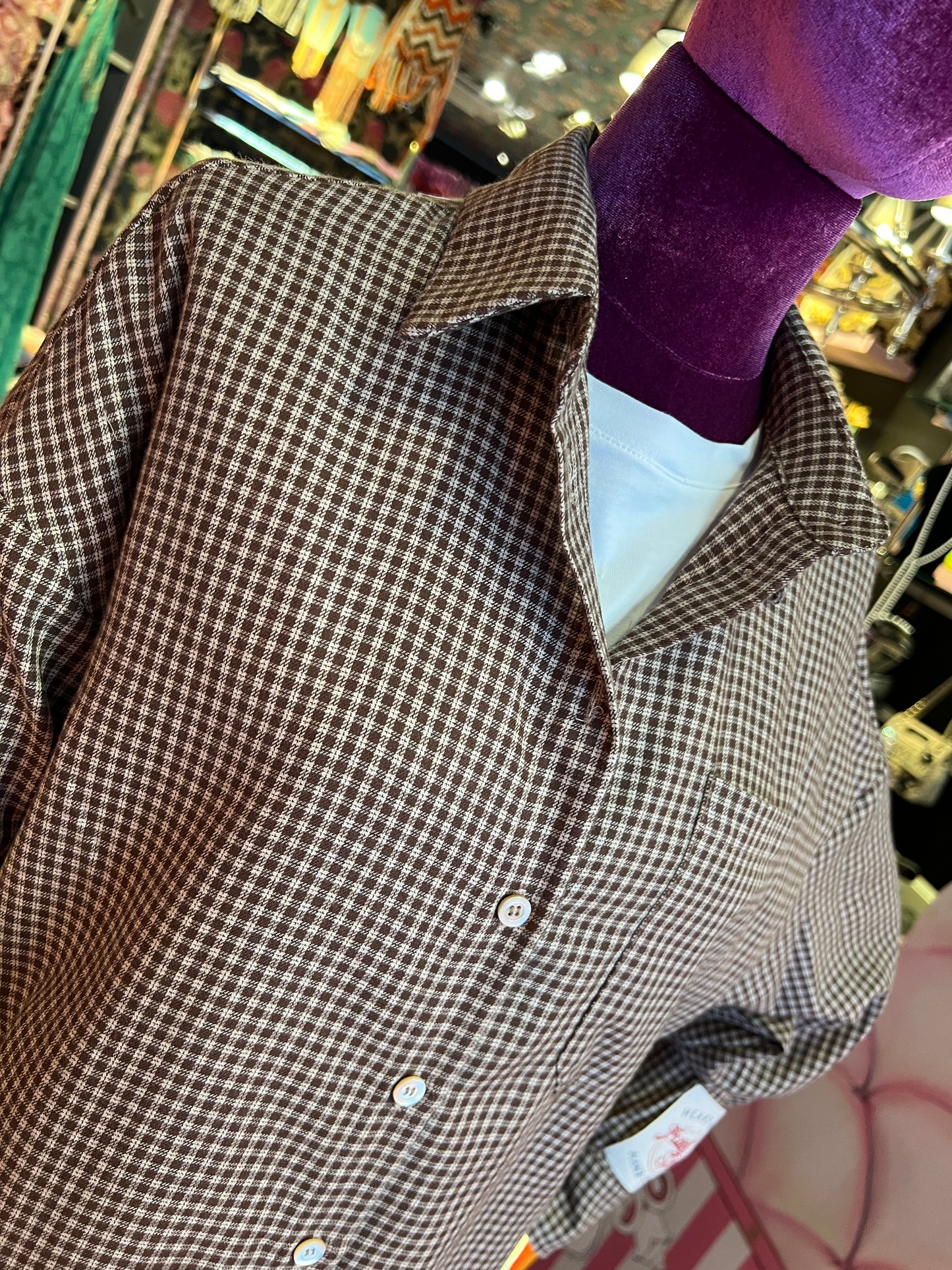 Front street camicia micro ceck beige e marrone con patch Popeye