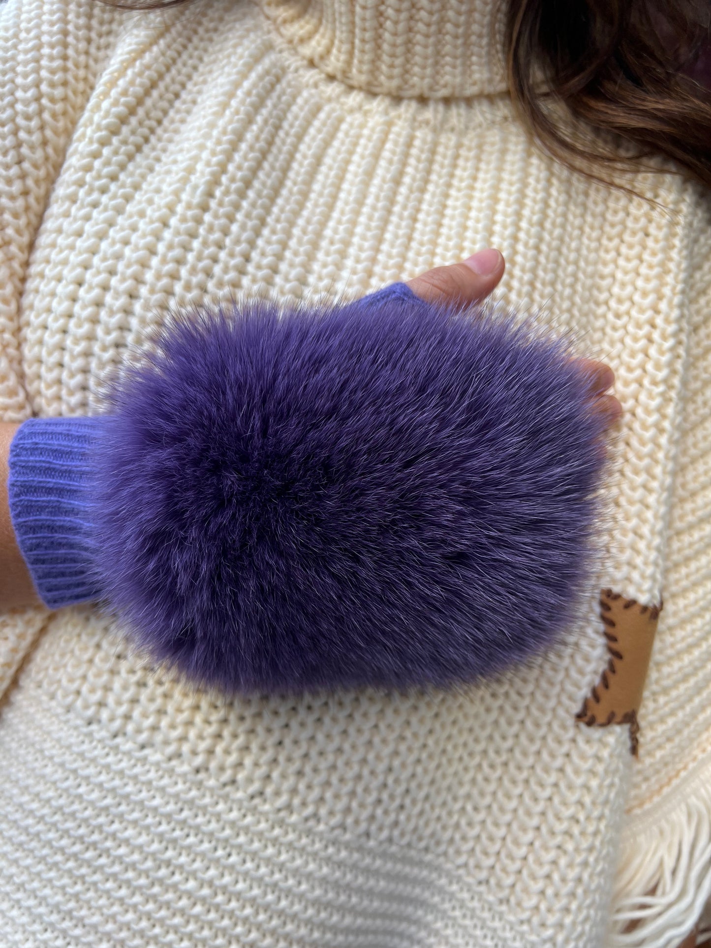 Alpo manicotto viola pelliccia volpe 100% riciclata💜