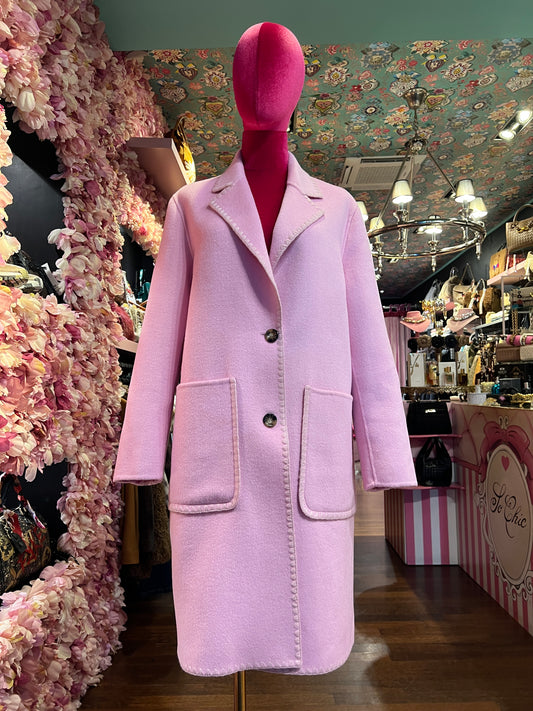 Sincere Paris cappotto rosa con tasche bordate di rosa
